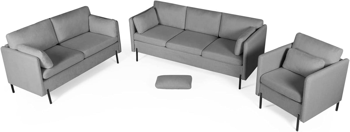Grey 3 Pcs Upholstered Sofa Set with Pillows B9136