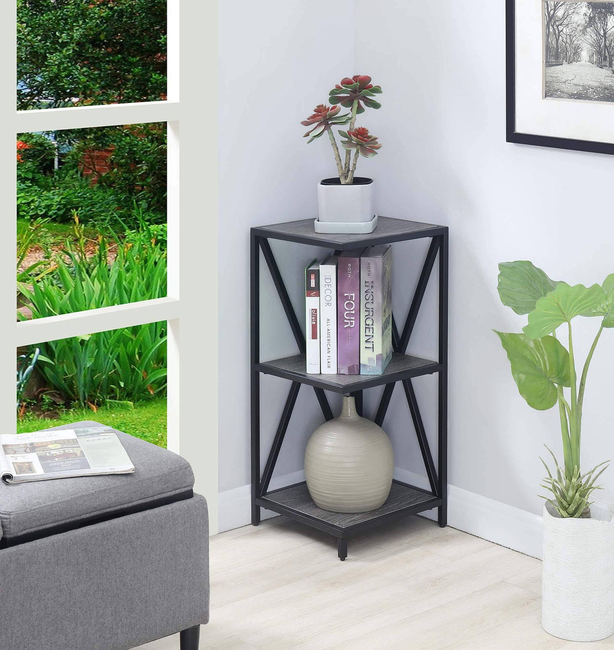 Black 3 Tier Corner Bookcase E441303