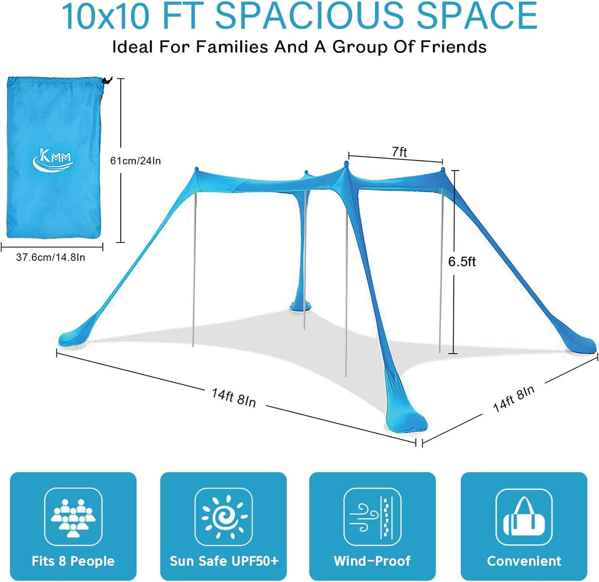 10X10ft UPF50+ Beach Tent Sun Shelter with 4 Poles P402630