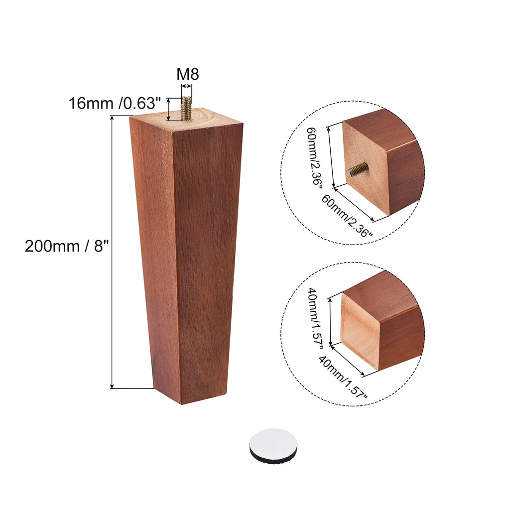 8 Inch Set of 4 Square Solid Wood Couch Legs, Brown T81092