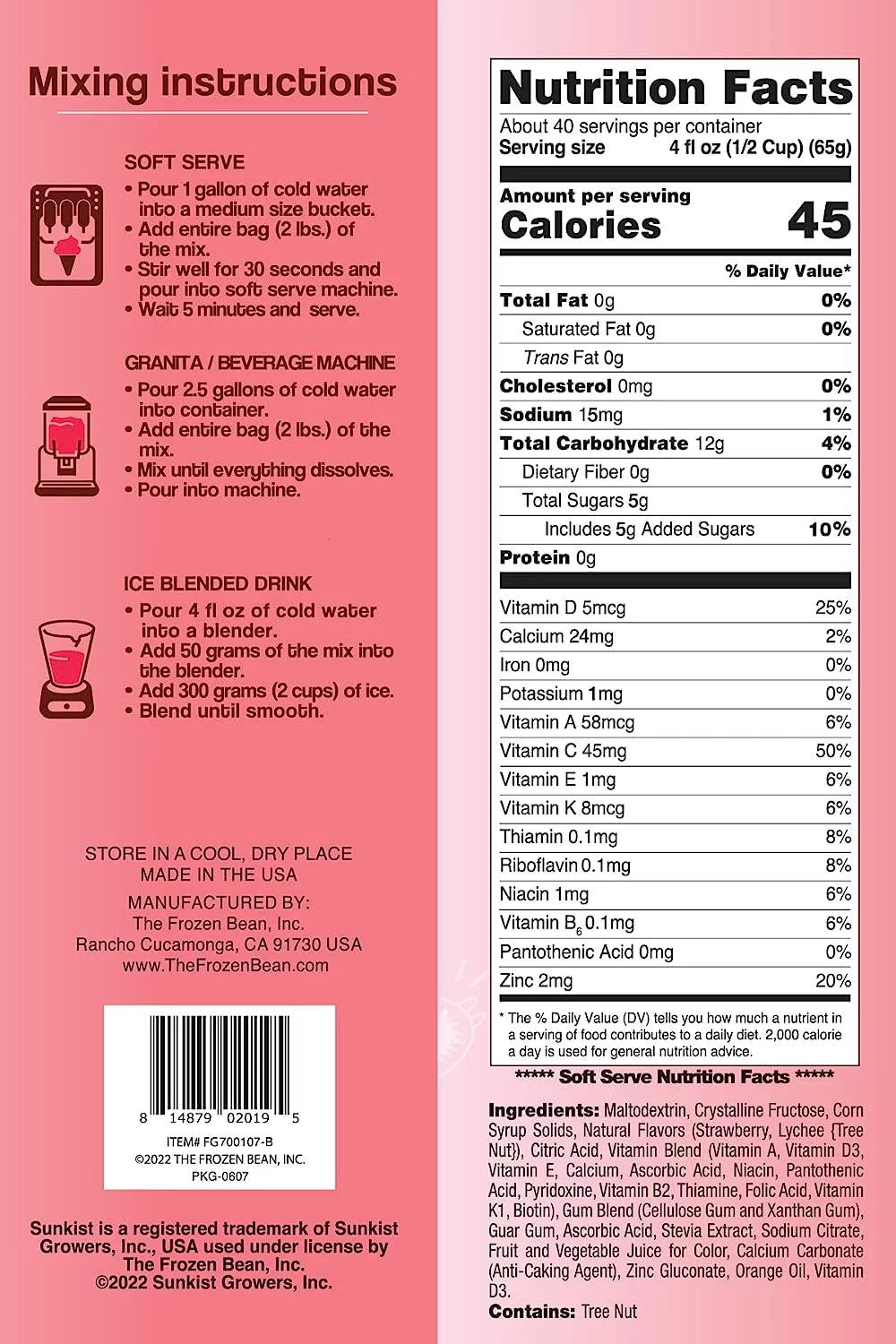 Strawberry Dry Soft Serve Ice Cream Mix 2LB Pack M430511