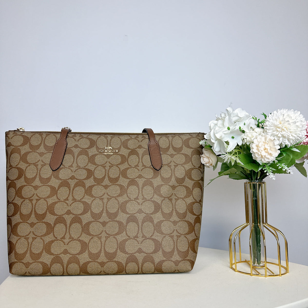 Khaki Zip Tote Q997