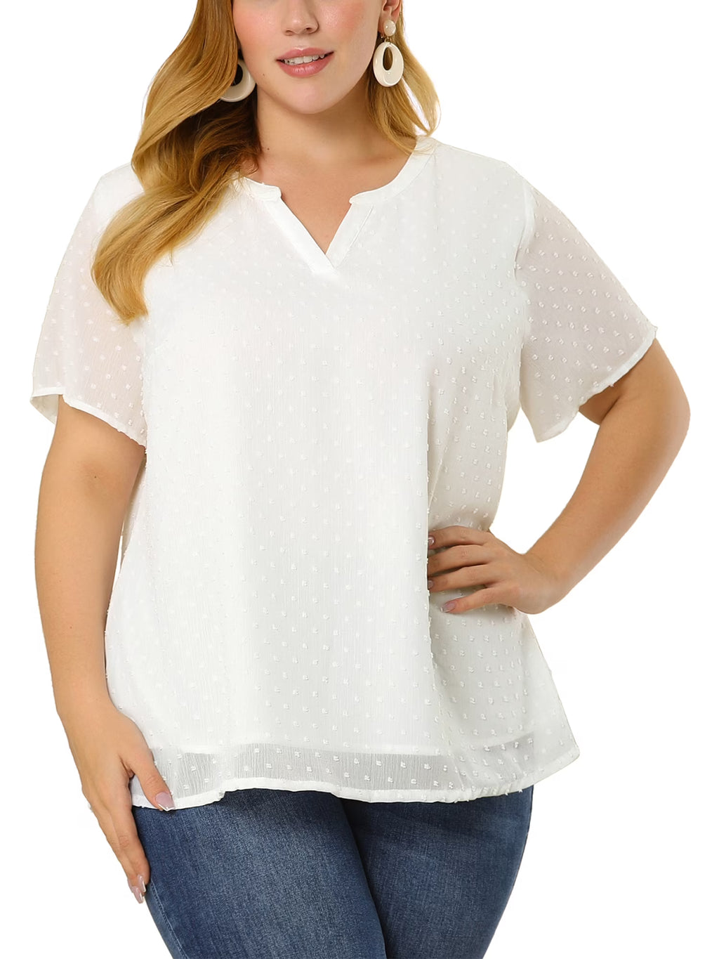 Plus Size Short Pin Dots Blouse Y275