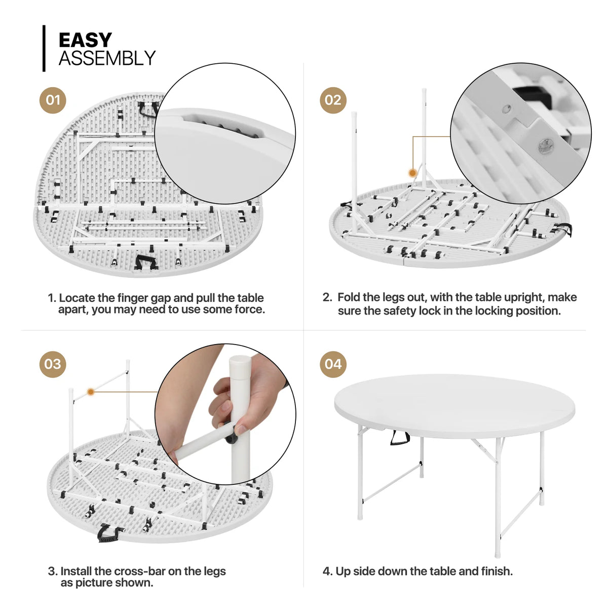 11 Pieces 5 Ft White Bi-Fold Plastic Folding Table Set with 10 Folding Chairs G6623