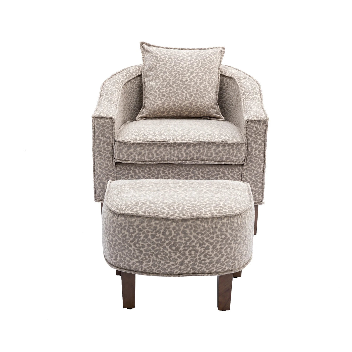 Leopard Gray Linen Polyester Upholstered Barrel Chair with Ottoman Y1826
