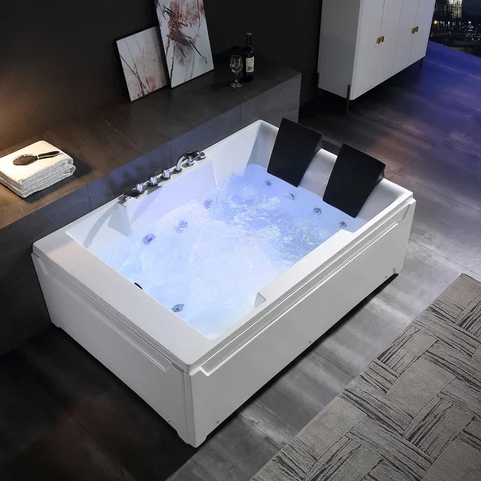 72 Whirlpool Alcove Bathtub with Faucet and LED Lights J9711