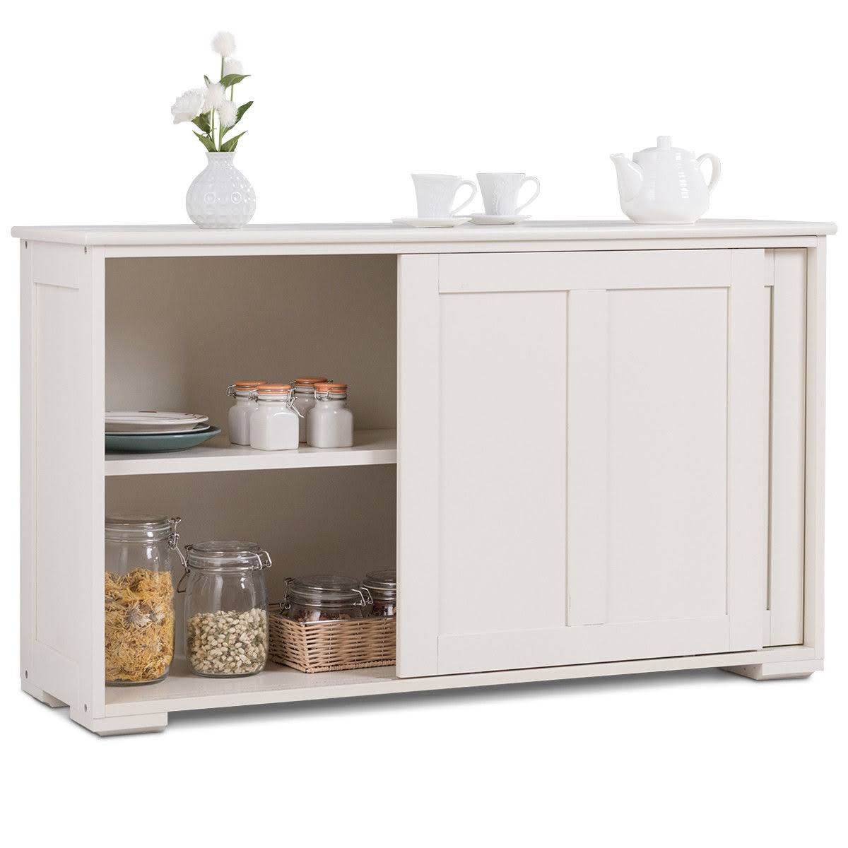 White Kitchen Storage Cabinet with Sliding Door M1347