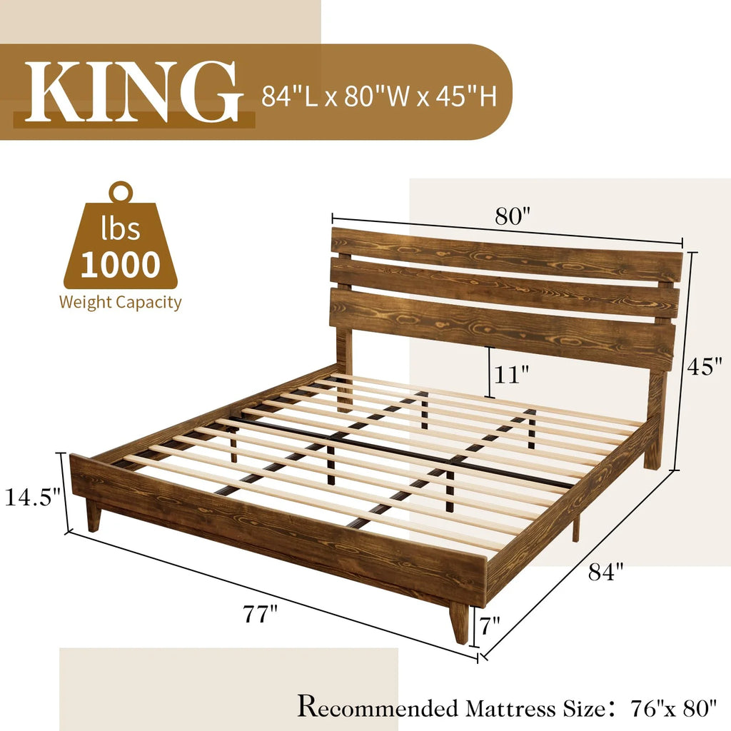 Solid Wood Bed Frame with Headboard King A930647