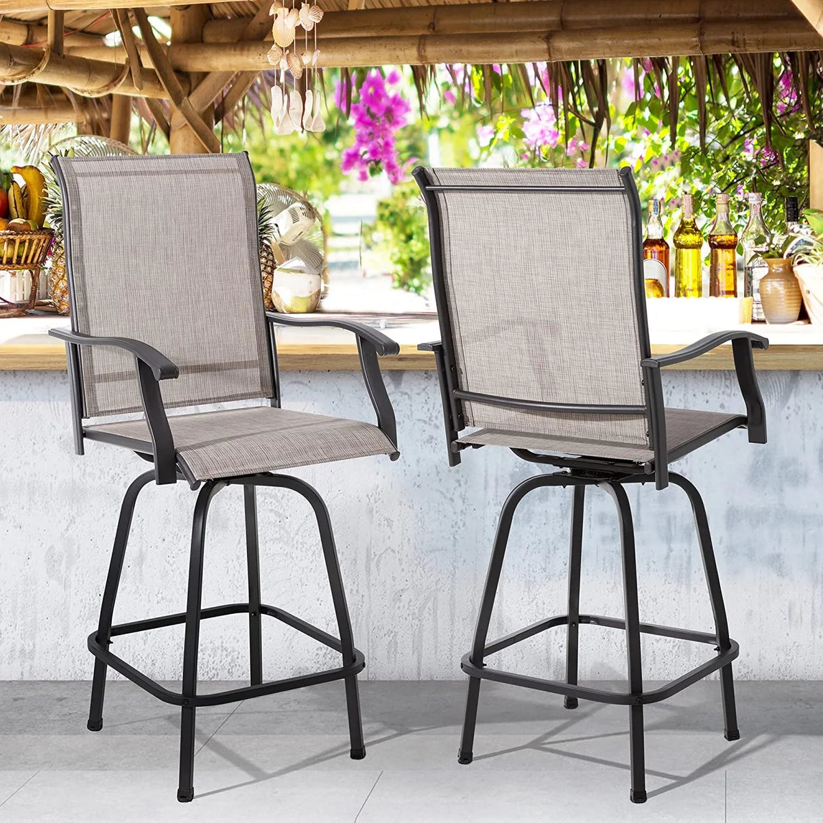 2 Piece High Back Textile Patio Swivel Bar Stools B396