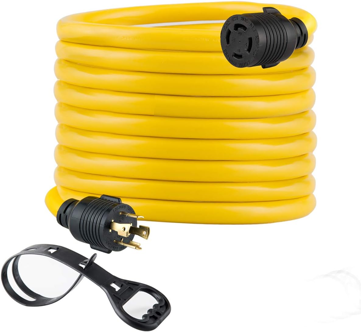10 FEET Heavy Duty Generator Locking Power Cord NEMA L14-30P/L14-30R, 4 Prong 10 Gauge SJTW Cable, 125/250V 30Amp 7500 Watts Yellow, UL Listed, Pack of 2 J3789