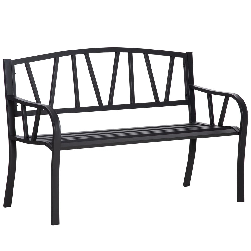 Black Metal Garden Bench with Armrests G13178