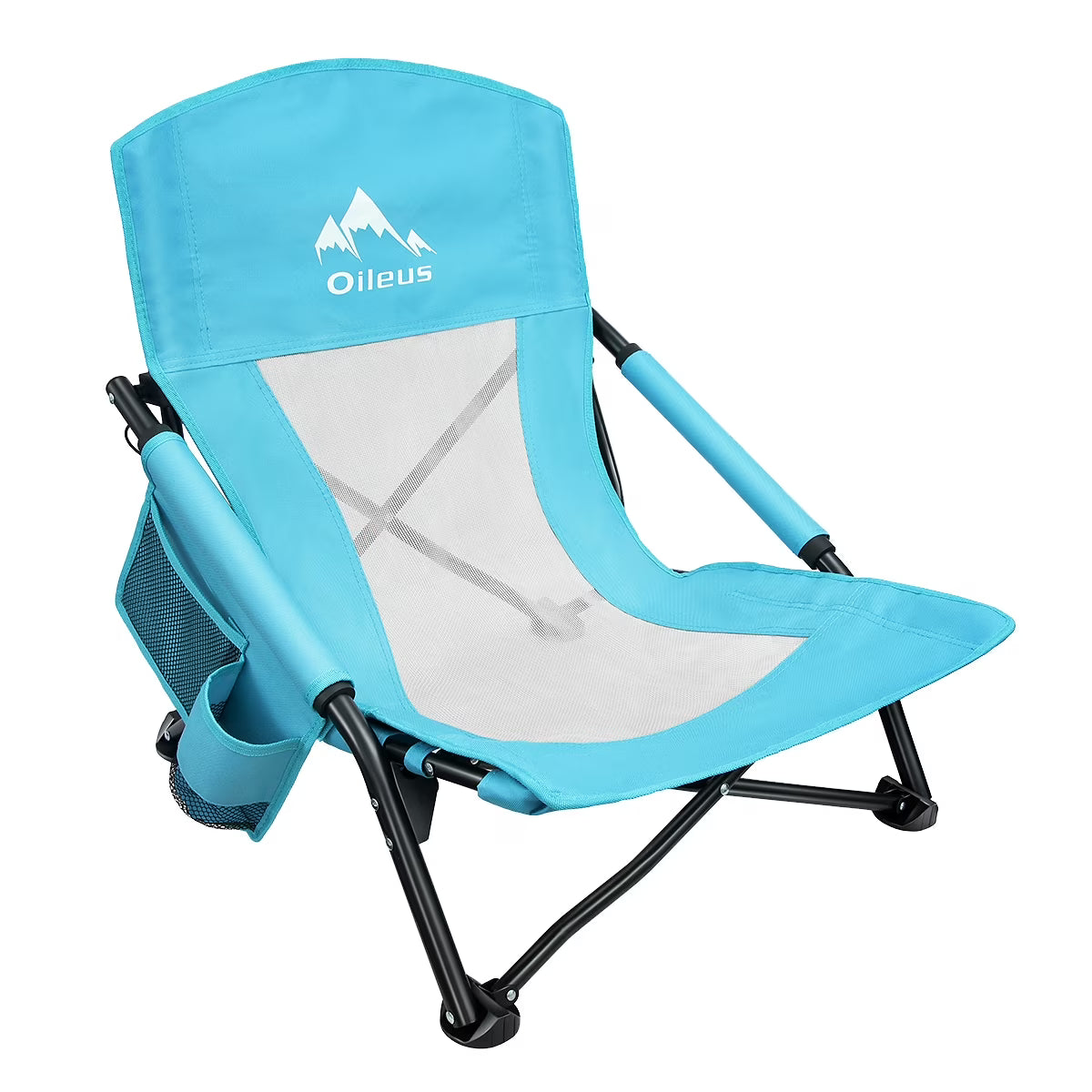 Low Beach Chair with Cup Holder & Storage Bag, Blue 1 Pack X36271
