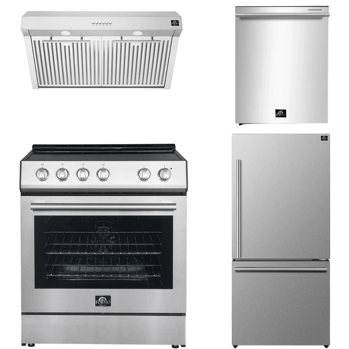 30 Electric Range, Range Hood, Refrigerator and Dishwasher in Stainless Steel E991935
