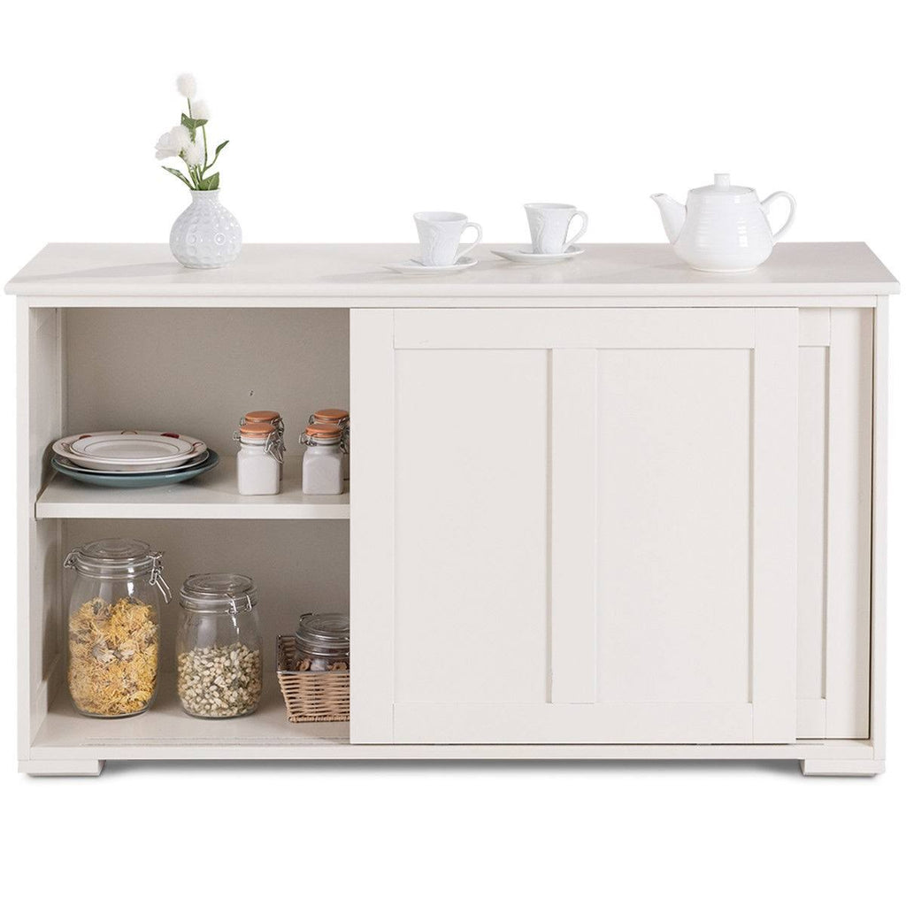 White Kitchen Storage Cabinet with Sliding Door M1347