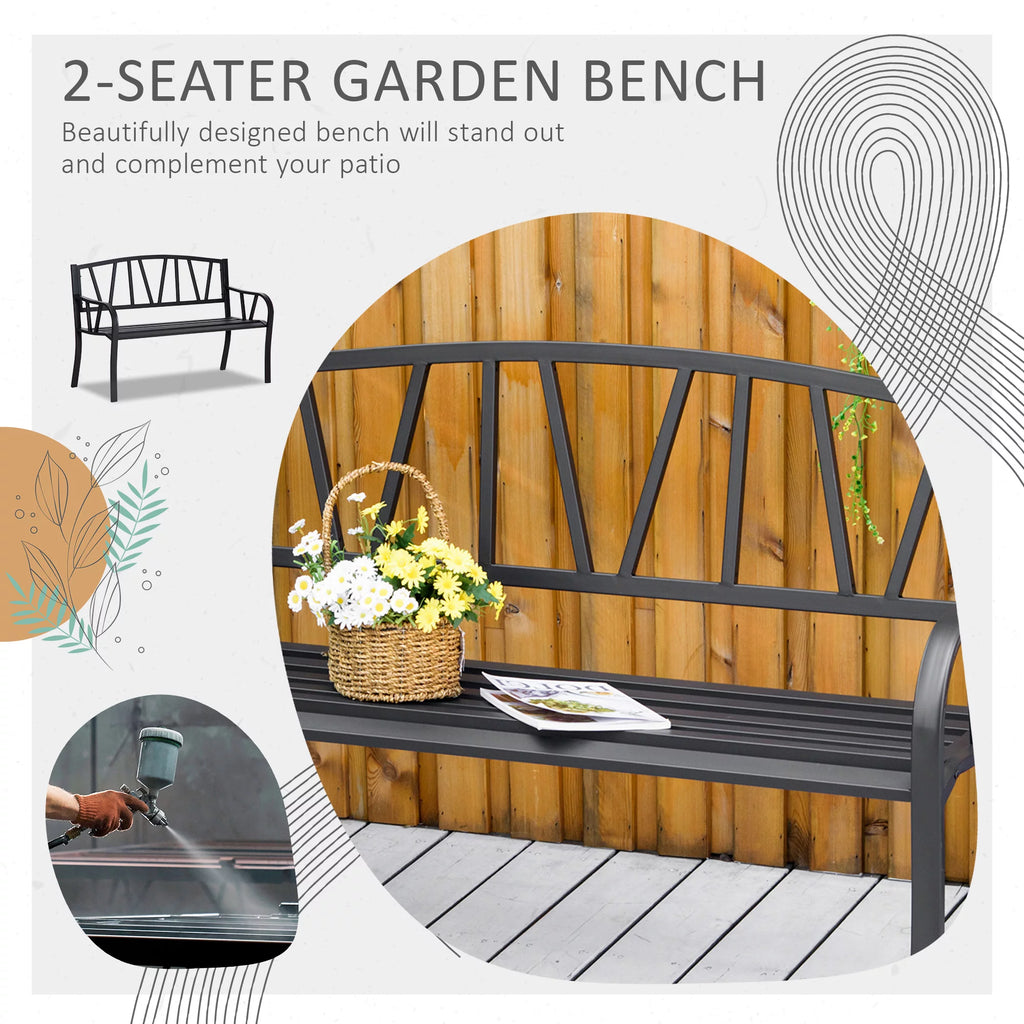 Black Metal Garden Bench with Armrests G13178