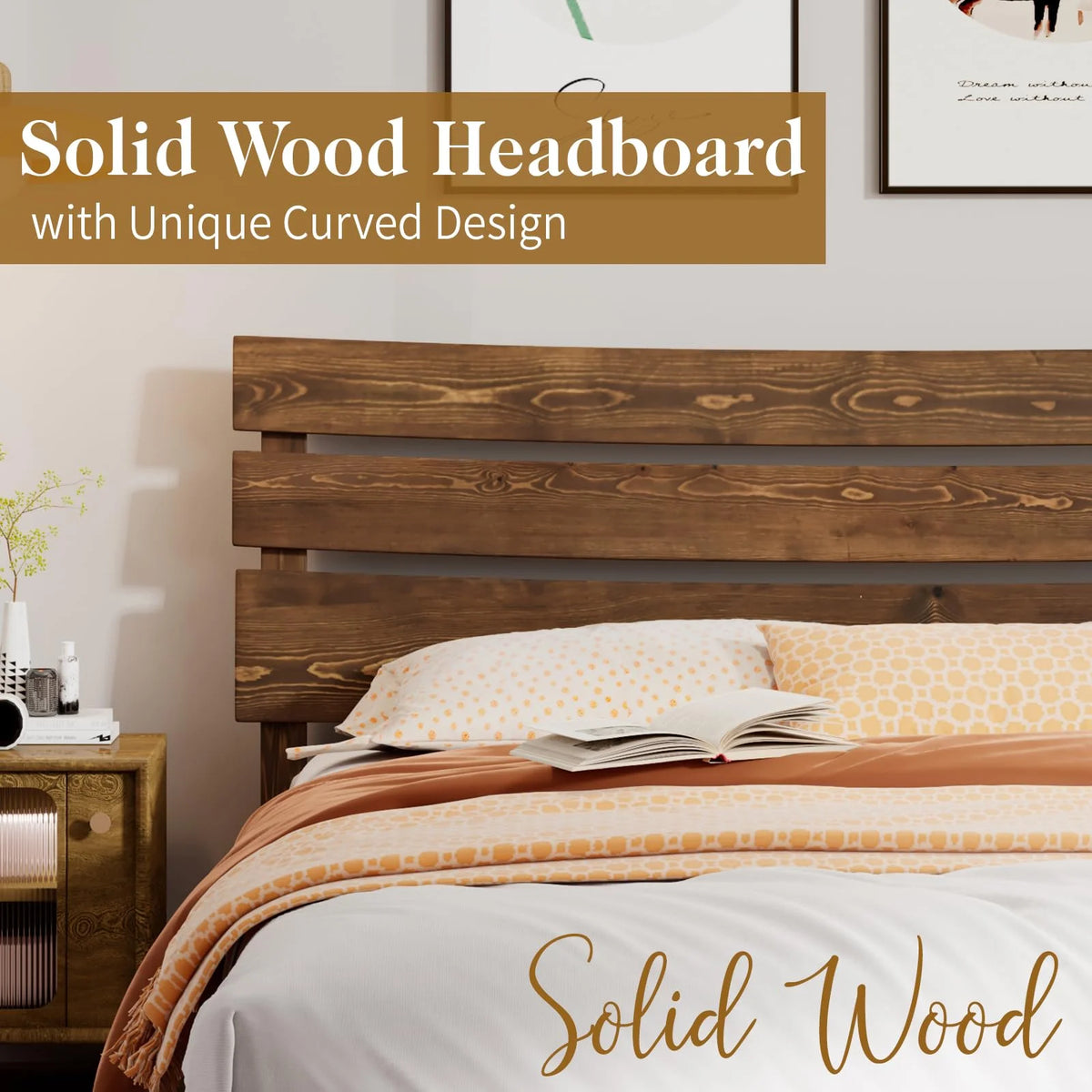 Solid Wood Bed Frame with Headboard King A930647