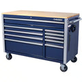10 Drawer Mobile Workbench Tool Chest with Wood Work Top in Gloss Blue Q816771