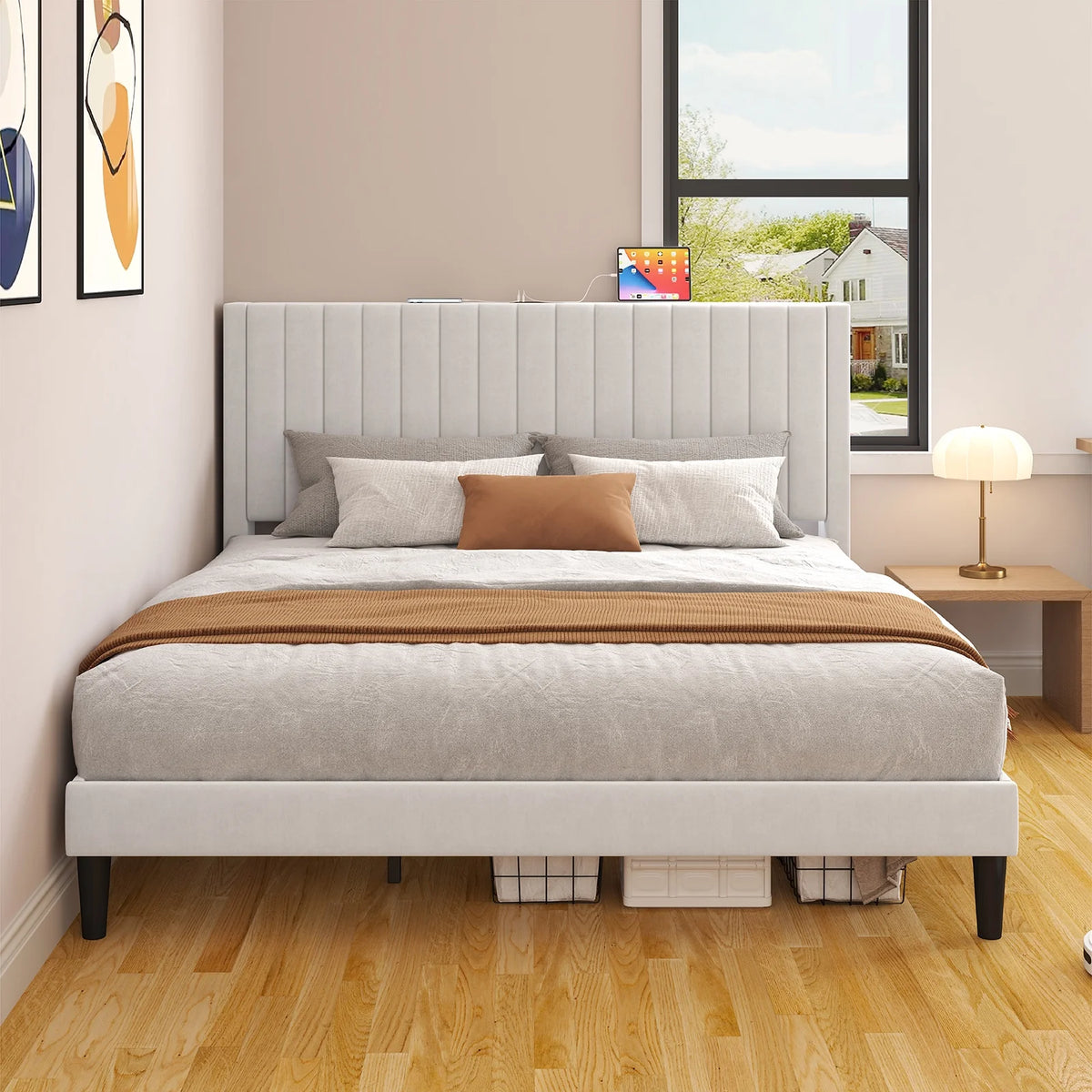 White King Platform Bed Frame with Headboard M82442