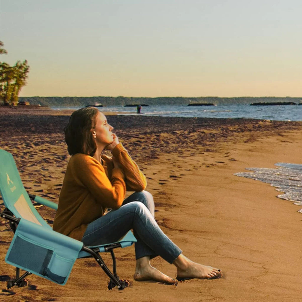 Low Beach Chair with Cup Holder & Storage Bag, Blue 1 Pack X36271