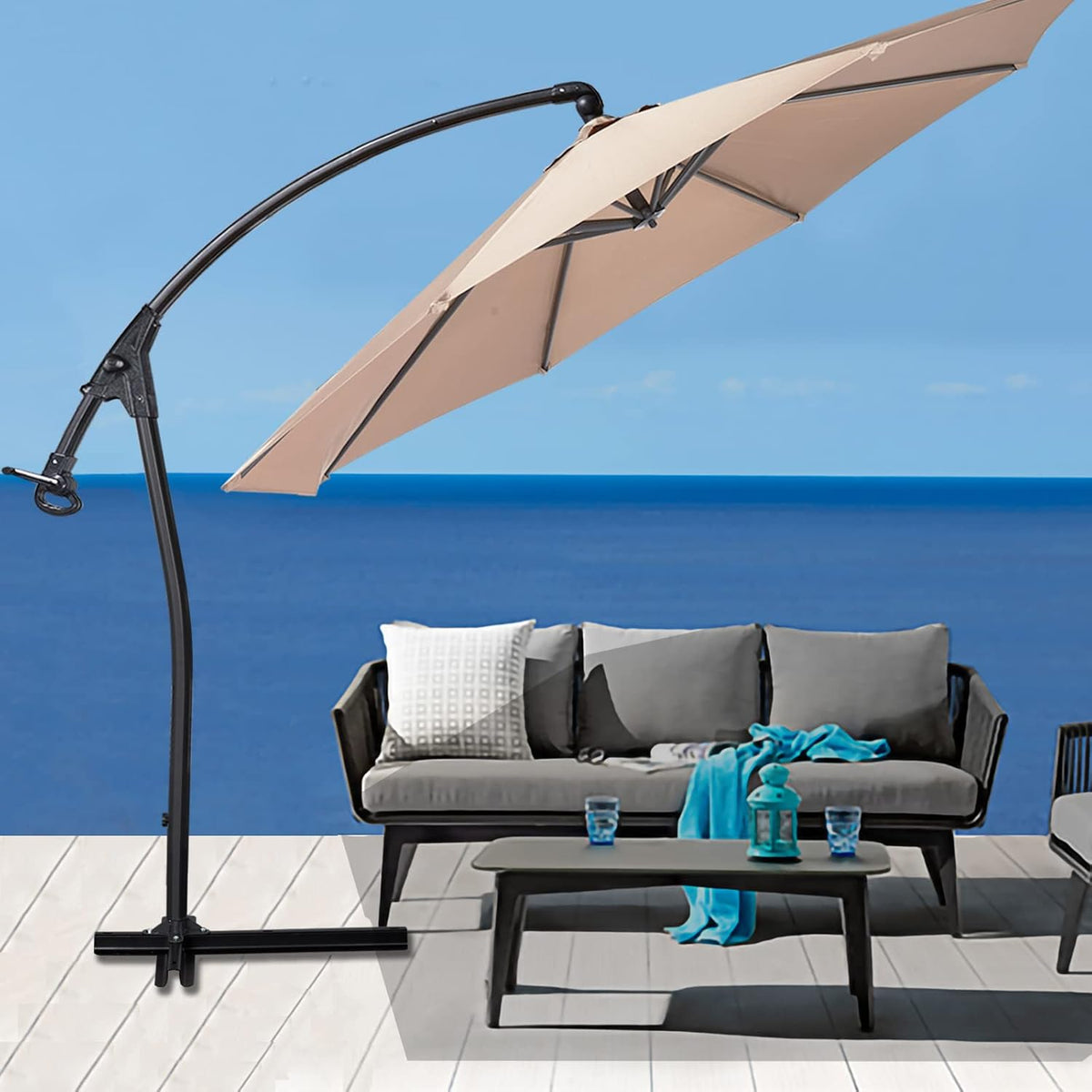 10FT Cantilever Patio Umbrella, Waterproof Oxford Aluminum Offset Patio Umbrella Y98948