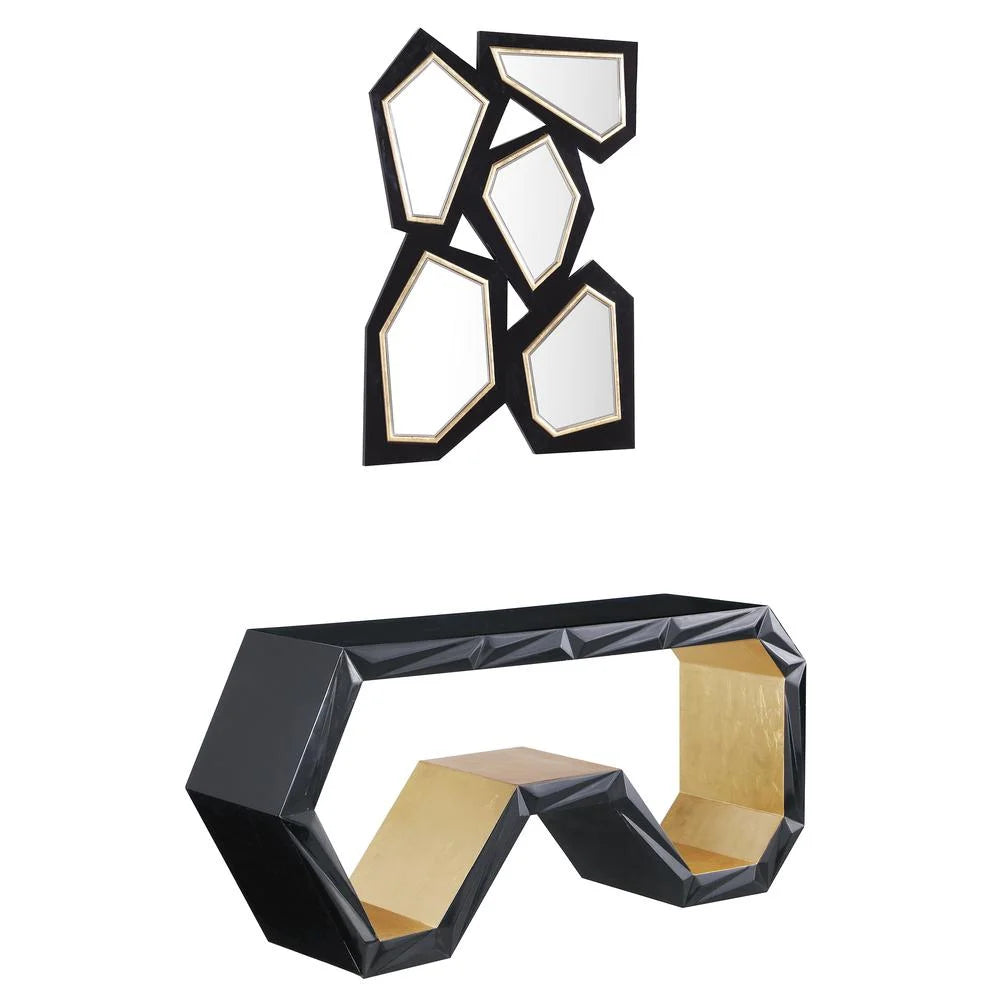 Black Wood Console Table and Mirror L299883