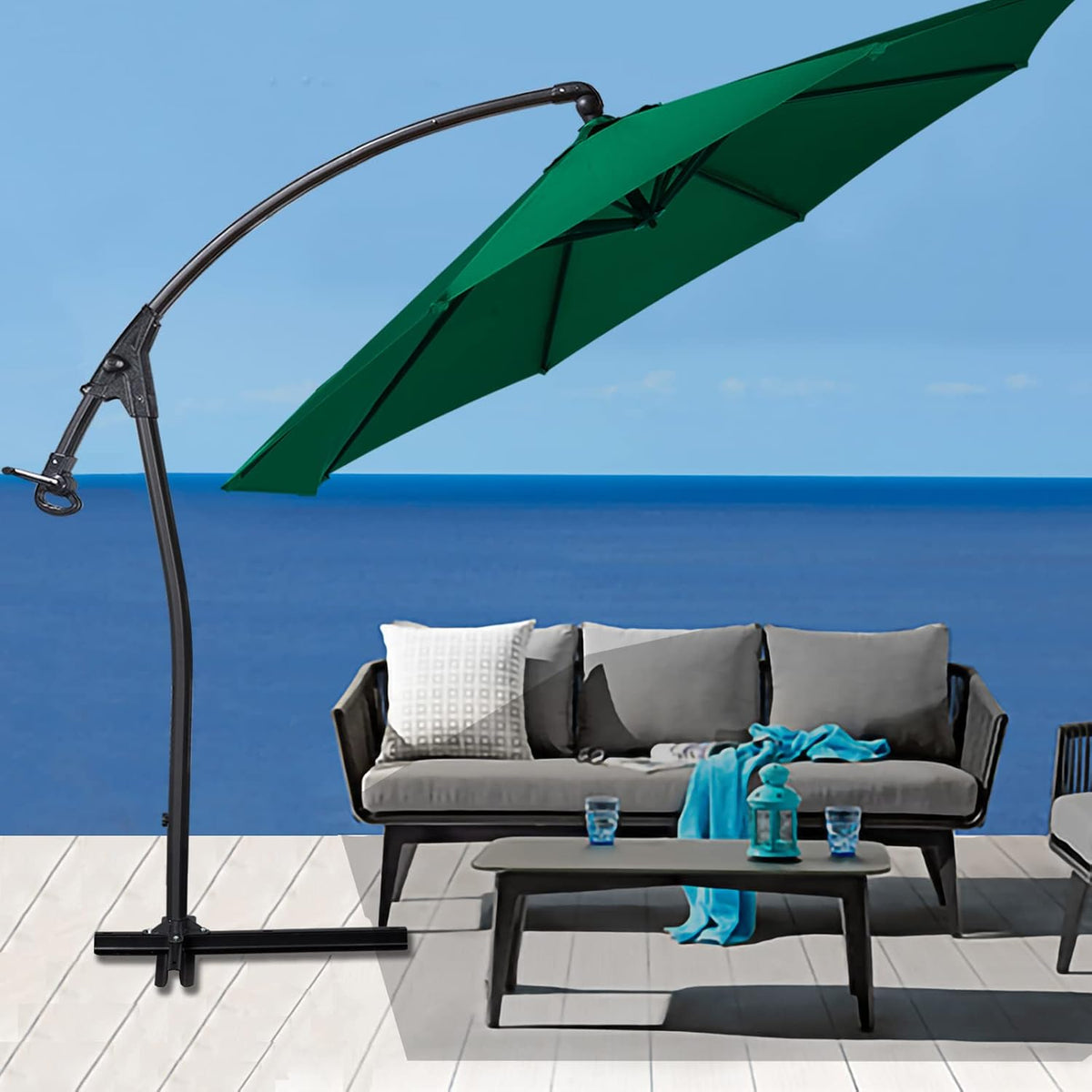 10FT Cantilever Patio Umbrella, Waterproof Oxford Aluminum Offset Patio Umbrella Y98948