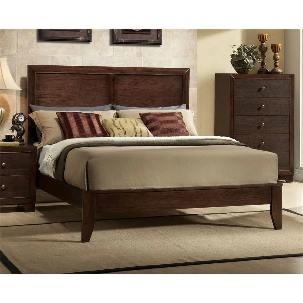 Queen Panel Bed Frame in Espresso with Headboard M7936