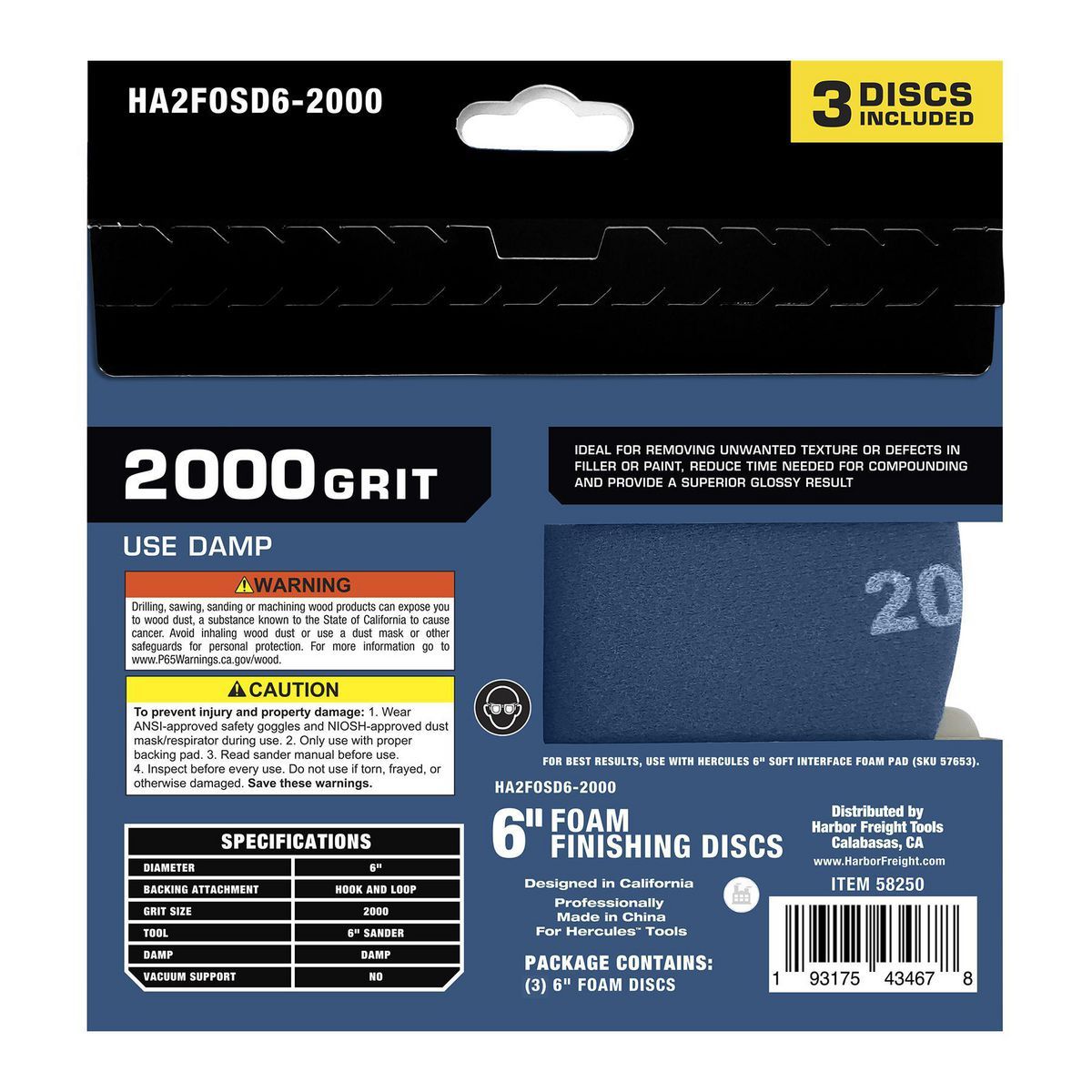 6 in. 2000-Grit Hook-and-Loop Foam Sanding Discs, 3-Pack M6073