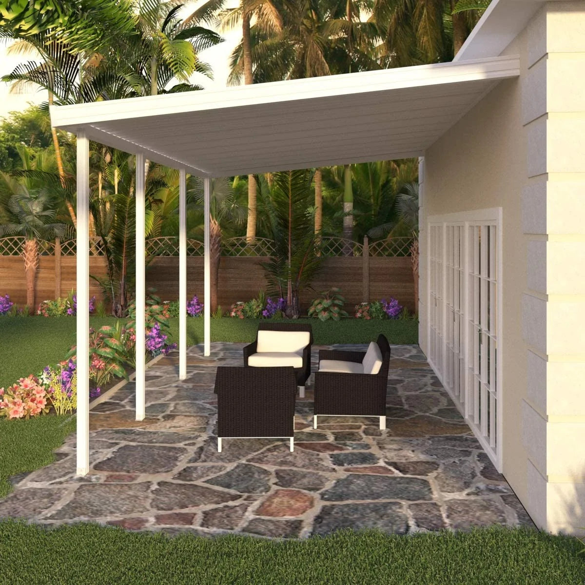 18 ft x 8 ft Aluminum Patio Cover with 4 Posts in White S30005