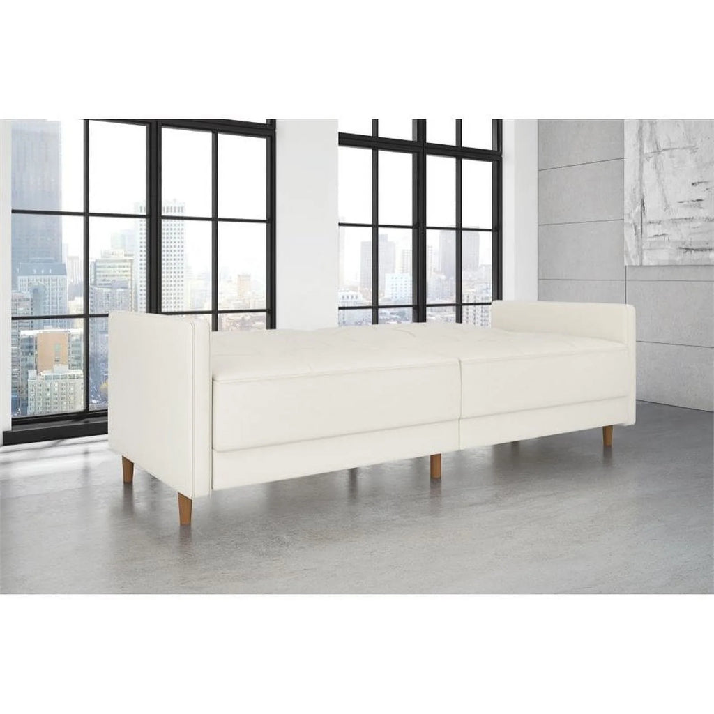 White Faux Leather Convertible Sleeper Sofa C157