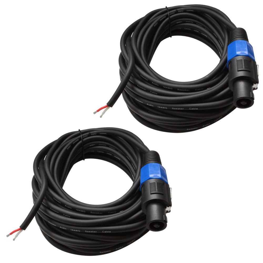 35 Foot Raw Wire to Speakon Speaker Cable 16 Guage Pack of 2 S328