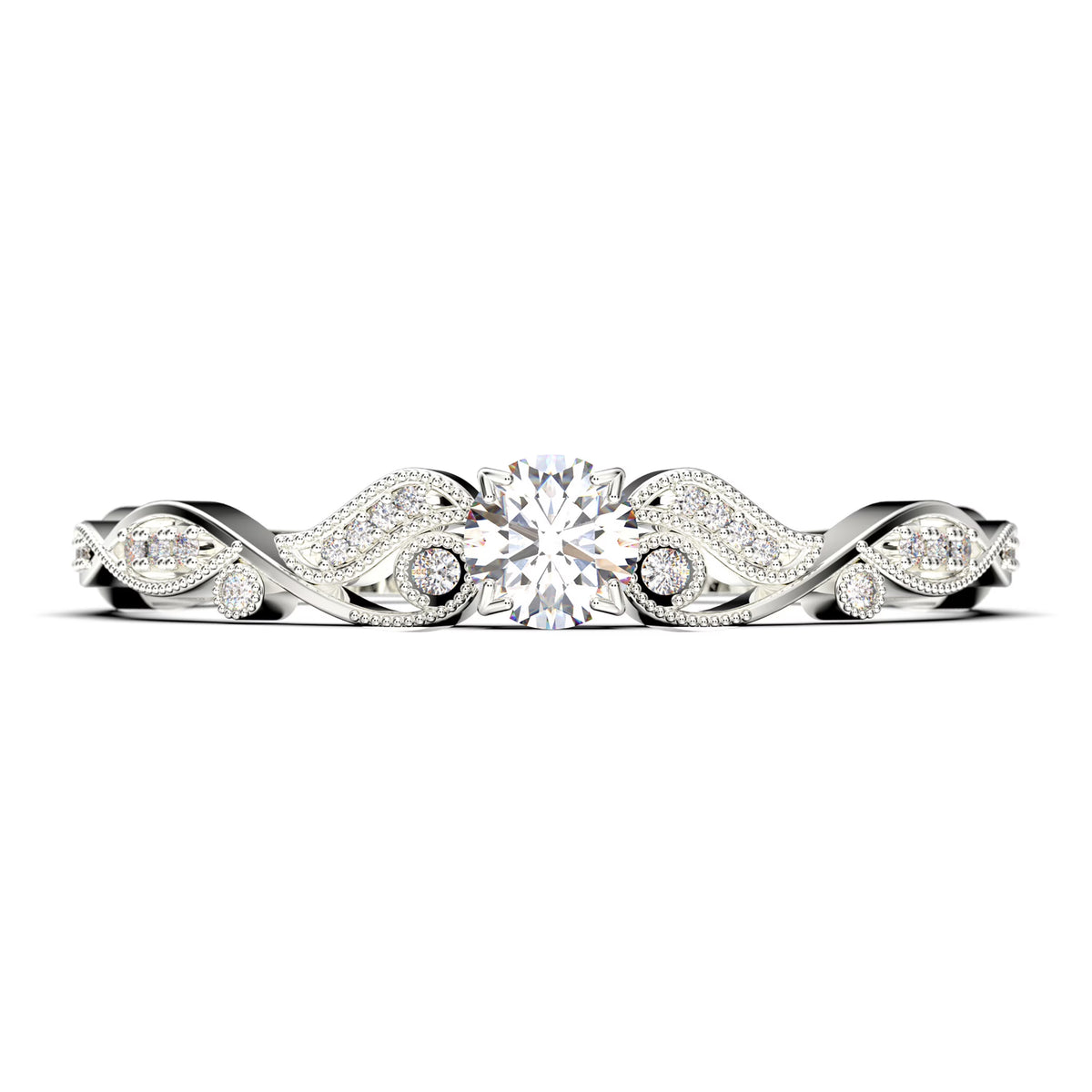 0.75 Carat Round Cut Moissanite Engagement Ring in 10k Solid White Gold C55276