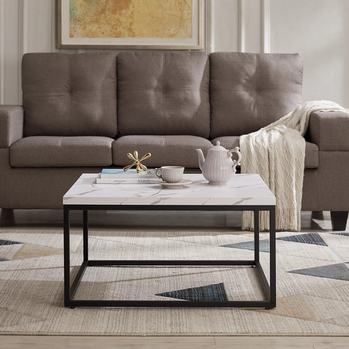 White Marble Square Coffee Table H5661