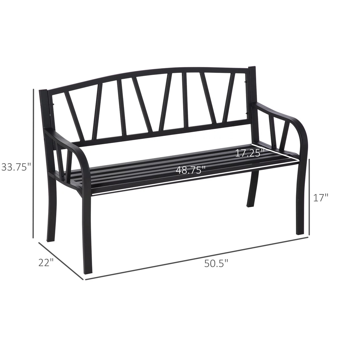 Black Metal Garden Bench with Armrests G13178